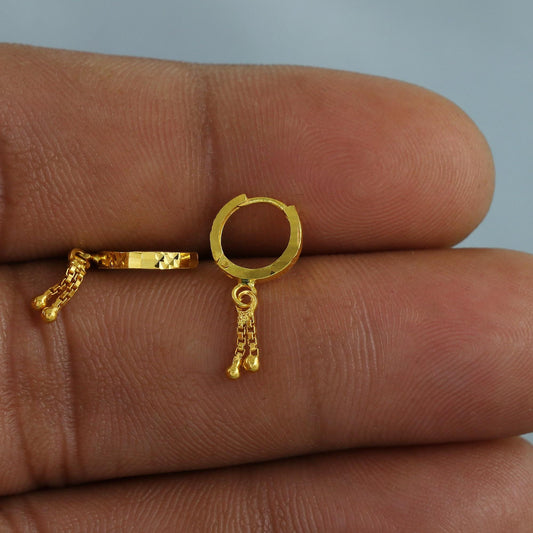 20k Yellow Gold Hoop Bali Earrings , Handmade Yellow gold earrings for women, Small Tiny Hoops, dainty indian gold earrings for teens, K6868