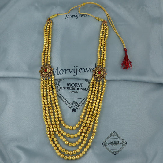22k Gold Beads Indian Wedding Party Wear Necklace Handmade Jewelry for Gift