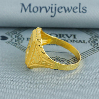 Hand Carved 22k solid gold ring handmade jewelry, Vintage Antique Style Indian Ring, Light Weight Gold Jewelry, K6870