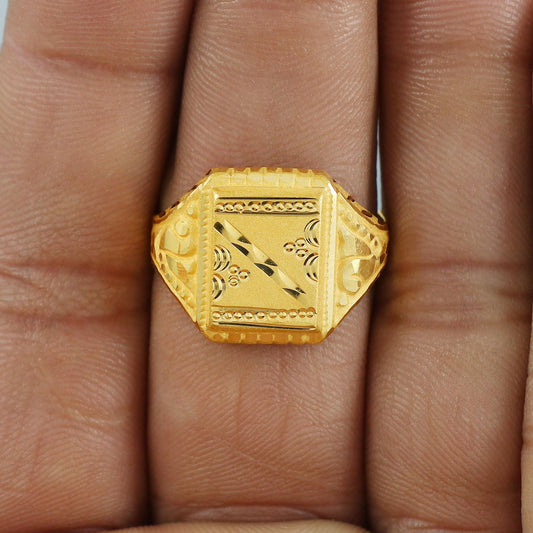 Hand Carved 22k solid gold ring handmade jewelry, Vintage Antique Style Indian Ring, Light Weight Gold Jewelry, K6870