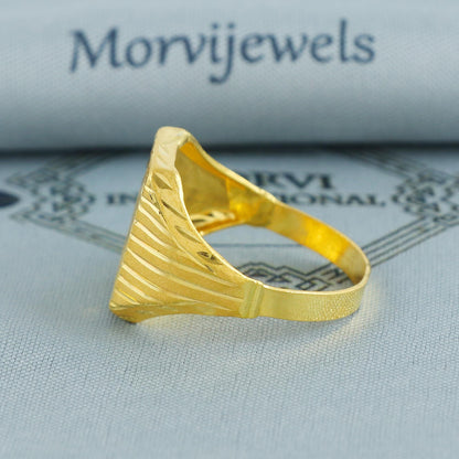 Hand Carved 22k solid gold ring handmade jewelry, Vintage Antique Style Indian Ring, Light Weight Gold Jewelry, K6871
