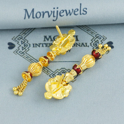 22k 22kt gold dangling earrings jewelry for gift, dangling gold beads indian earring jewelry, handmade Indian style jewelry for Women, K6873
