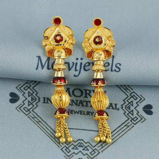 22k 22kt gold dangling earrings jewelry for gift, dangling gold beads indian earring jewelry, handmade Indian style jewelry for Women, K6873