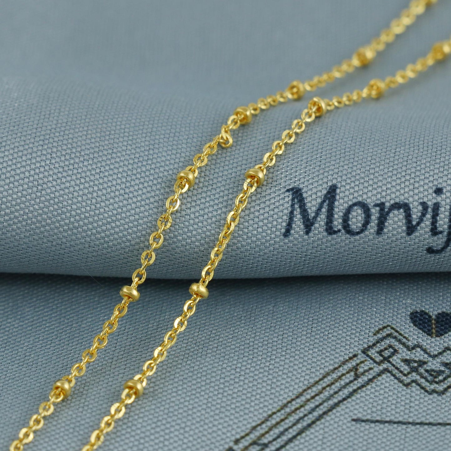 Pure Gold Necklace Chain in 18k Yellow Gold, Rolo Bead Style Chain, dainty gold chain necklace jewelry, beads chain