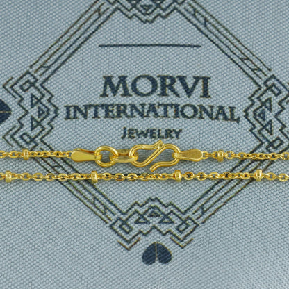 Pure Gold Necklace Chain in 18k Yellow Gold, Rolo Bead Style Chain, dainty gold chain necklace jewelry, beads chain