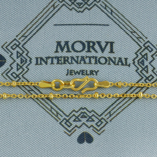 Pure Gold Necklace Chain in 18k Yellow Gold, Rolo Bead Style Chain, dainty gold chain necklace jewelry, beads chain