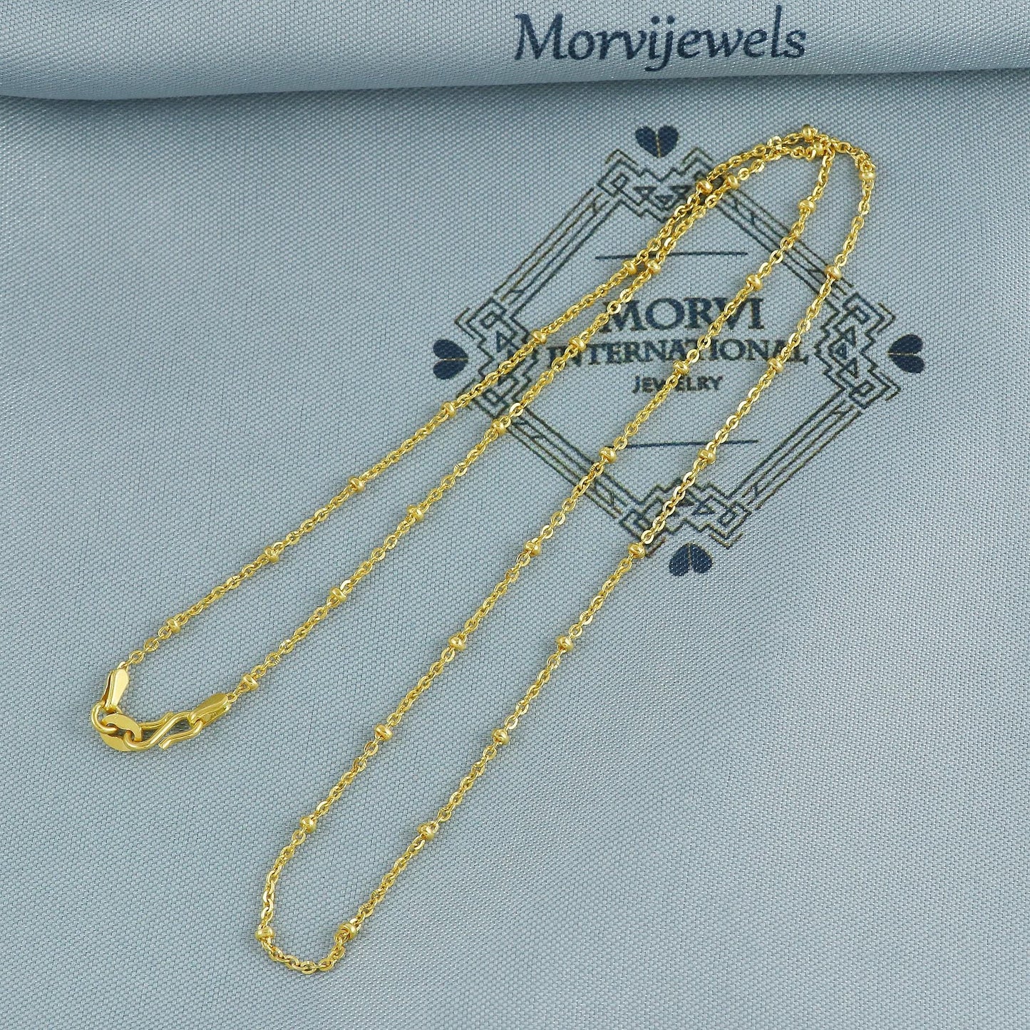 Pure Gold Necklace Chain in 18k Yellow Gold, Rolo Bead Style Chain, dainty gold chain necklace jewelry, beads chain