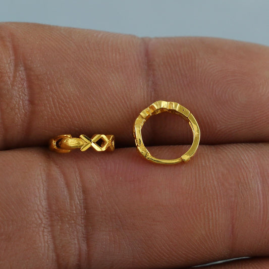 18k Yellow Gold Hoop Bali Earrings Cartilage , Handmade gold earrings for women Small Tiny Hoops, dainty gold earrings for teens, K6880