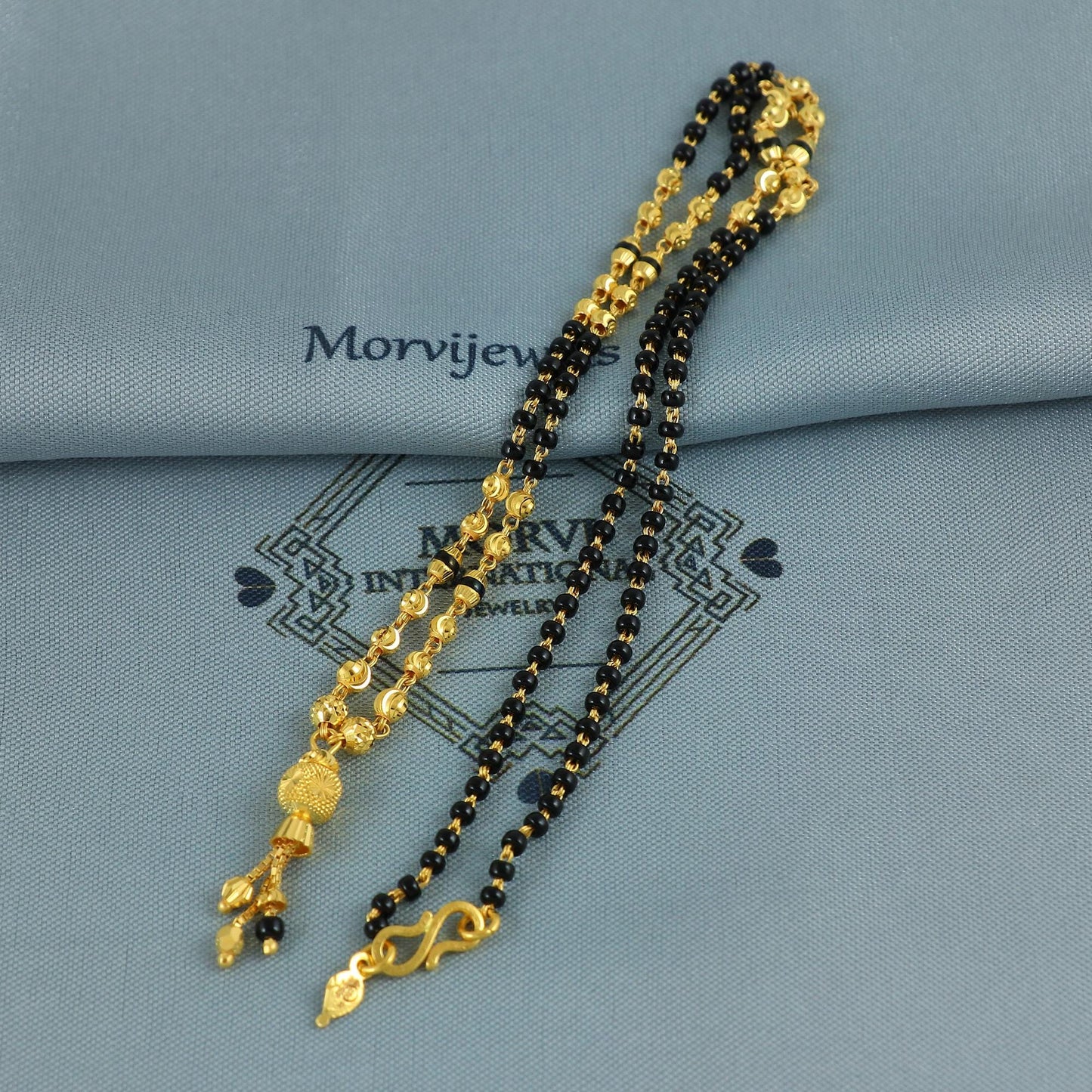 22k gold chain mangalsutra necklace with gold beads and black beads, Indian Wife Jewelry gift, K6885