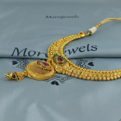 22k Yellow Gold Necklace, Indian Gold Choker Jewelry, Bridal Gold Necklace, Traditional Pure Gold Handmade design, K6886