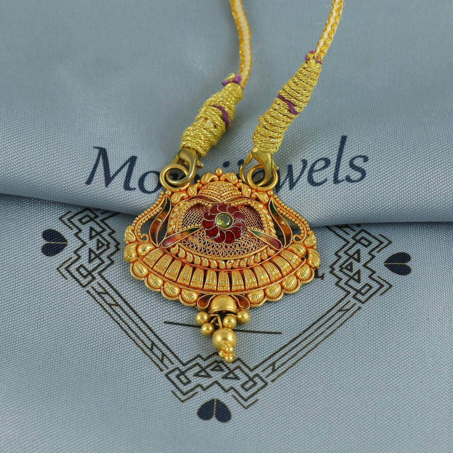 22k Yellow Gold Mangal sutra Pendant Necklace Handmade Indian Handmade Vintage Antique Design Jewelry, K6893