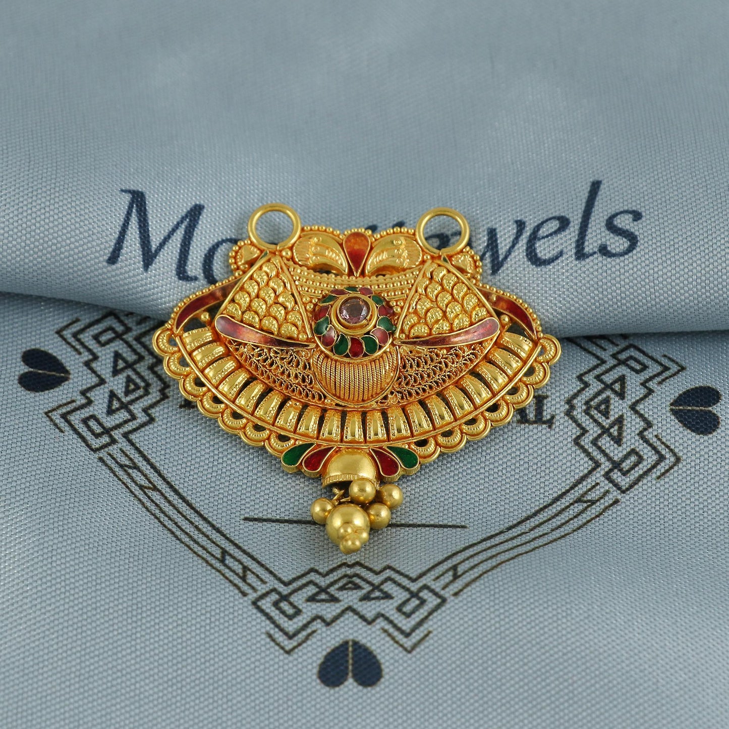22k Yellow Gold Mangalsutra Pendant Necklace Handmade Indian Handmade Vintage Antique Design Jewelry, K6895