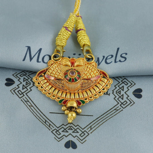 22k Yellow Gold Mangalsutra Pendant Necklace Handmade Indian Handmade Vintage Antique Design Jewelry, K6895