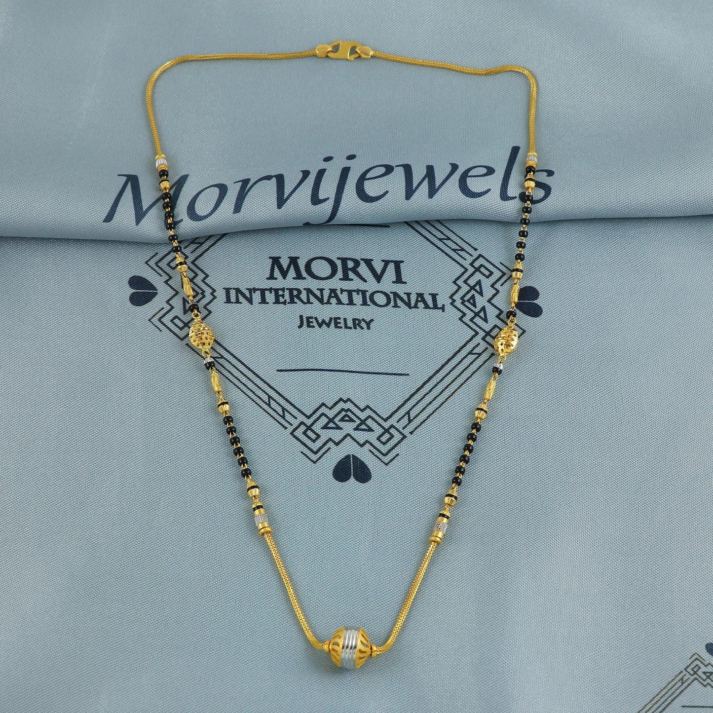 22k gold chain mangalsutra necklace with gold beads and black beads, Indian Wife Jewelry gift, K6907