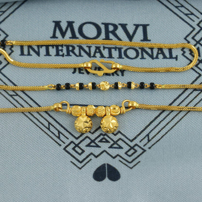 22k gold chain necklace mangalsutra with gold beads and black beads, Indian Wife Jewelry gift, K6908
