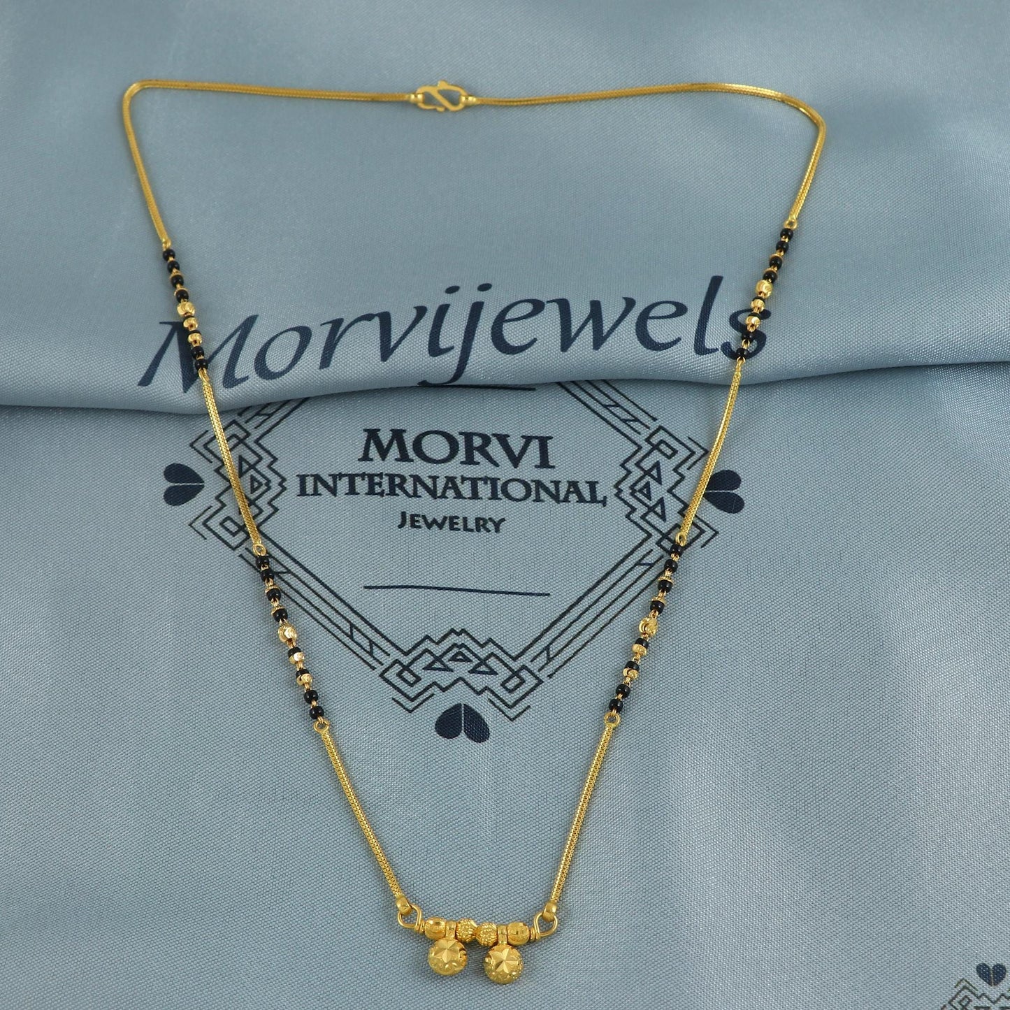 22k gold chain necklace mangalsutra with gold beads and black beads, Indian Wife Jewelry gift, K6908