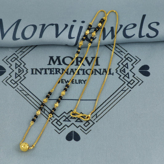 22k gold chain necklace mangalsutra with gold beads and black beads, Indian Wife Jewelry gift, K6909