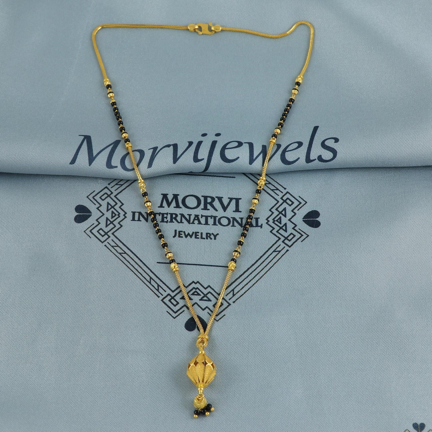 22k gold chain necklace mangalsutra with gold beads and black beads, Indian Wife Jewelry gift, K6911