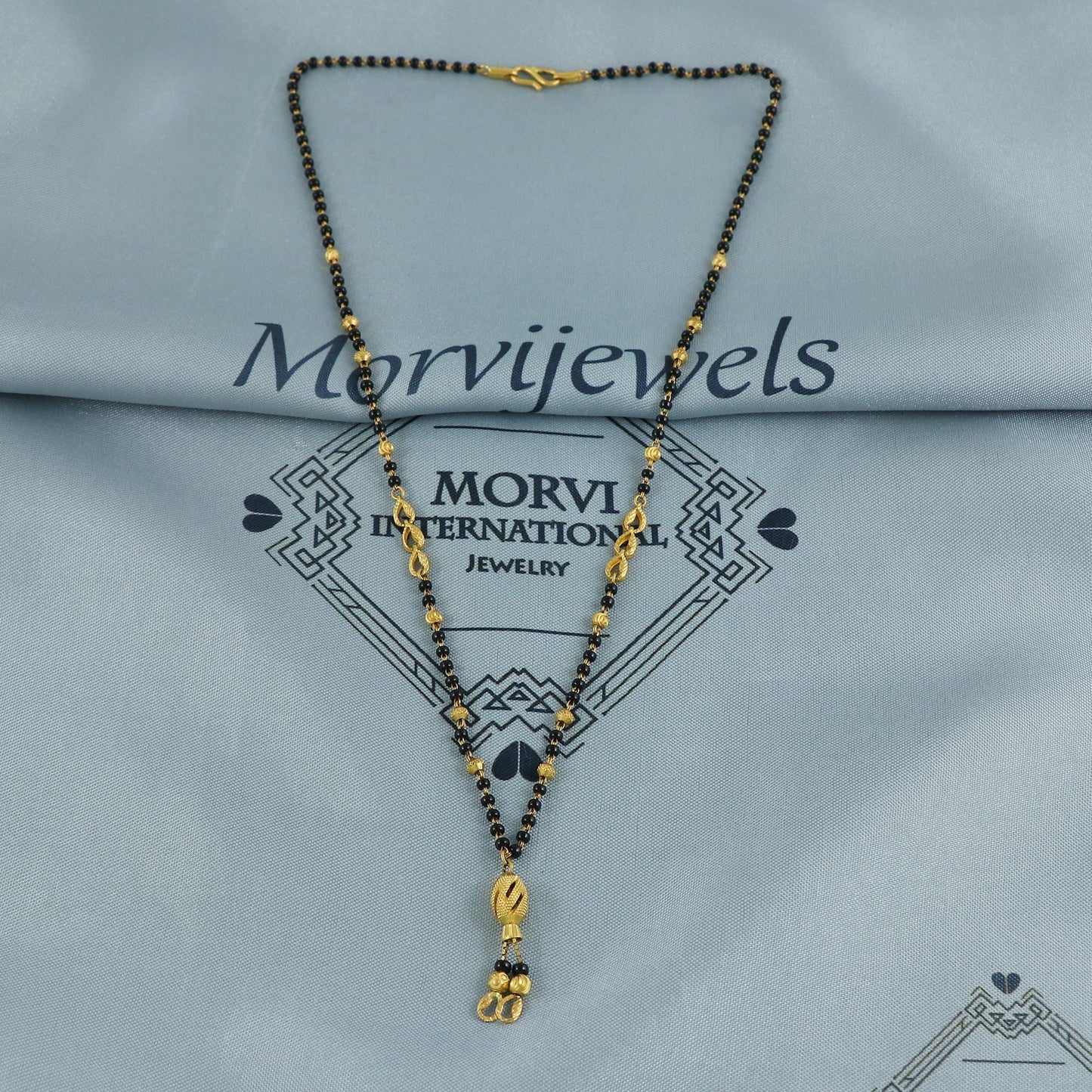 22k gold chain necklace mangalsutra with gold beads and black beads, Indian Wife Jewelry gift, K6913