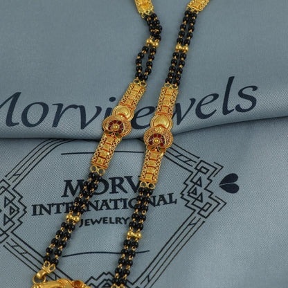22k gold necklace mangalsutra with designer chain panels and black beads, Indian Wife Jewelry gift, Handcrafted Traditional Necklace, K6914