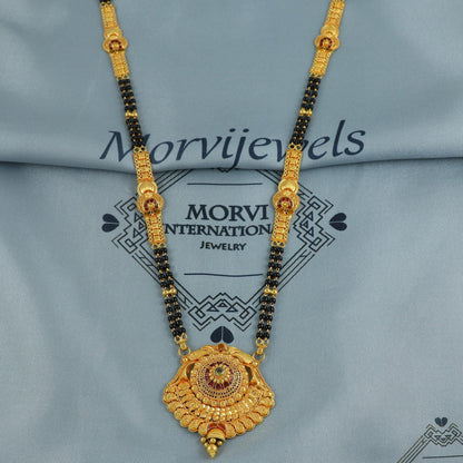 22k gold necklace mangalsutra with designer chain panels and black beads, Indian Wife Jewelry gift, Handcrafted Traditional Necklace, K6914