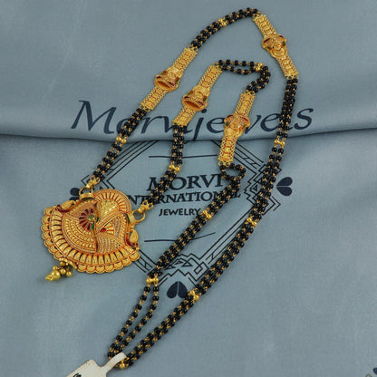 22k gold necklace mangalsutra with designer chain panels and black beads, Indian Wife Jewelry gift, Handcrafted Traditional Necklace, K6916