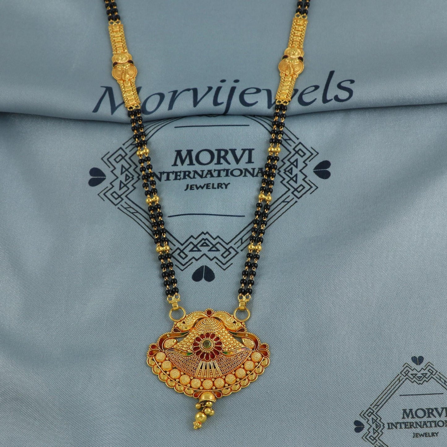 22k gold necklace mangalsutra with designer chain panels and black beads, Indian Wife Jewelry gift, Handcrafted Traditional Necklace, K6918