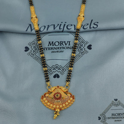 22k gold necklace mangalsutra with designer chain panels and black beads, Indian Wife Jewelry gift, Handcrafted Traditional Necklace, K6918