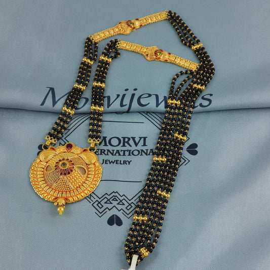 22k gold necklace mangalsutra with designer chain panels and black beads, Indian Wife Jewelry gift, Handcrafted Traditional Necklace, K6919