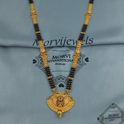 22k gold necklace mangalsutra with designer chain panels and black beads, Indian Wife Jewelry gift, Handcrafted Traditional Necklace, K6920