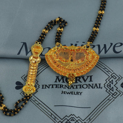 22k gold necklace mangalsutra with designer chain panels and black beads, Indian Wife Jewelry gift, Handcrafted Traditional Necklace, K6921