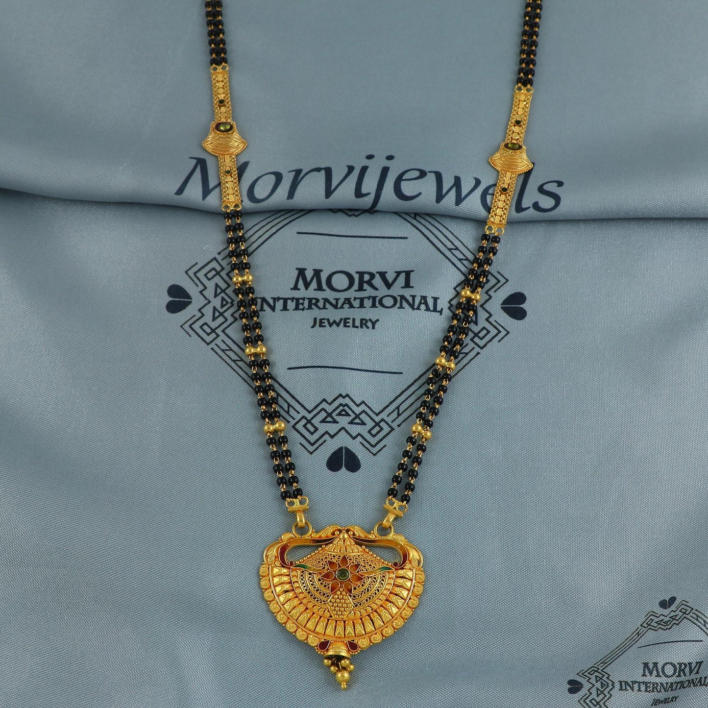 22k gold necklace mangalsutra with designer chain panels and black beads, Indian Wife Jewelry gift, Handcrafted Traditional Necklace, K6922