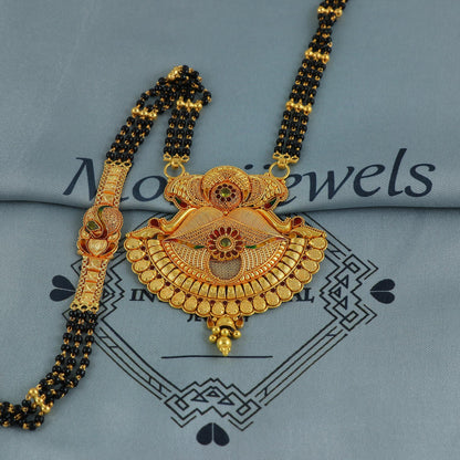 22k gold necklace mangalsutra with designer chain panels and black beads, Indian Wife Jewelry gift, Handcrafted Traditional Necklace, K6923