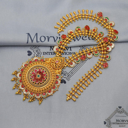 22k Yellow Gold Necklace, Indian Gold Necklace Jewelry, Bridal Gold Necklace, Traditional Rajasthani Pure Gold Handmade design, K6877