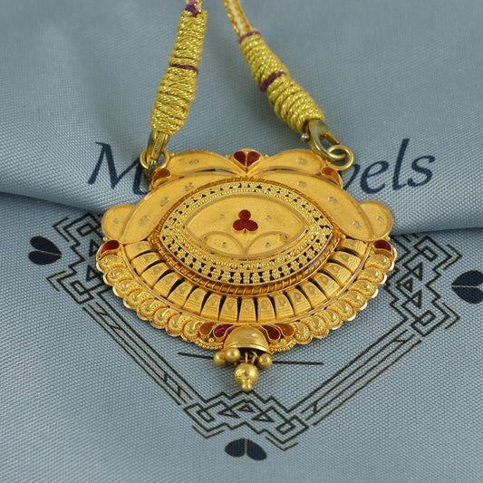 22k Yellow Gold Mangalsutra Pendant Necklace Handmade Indian Handmade Vintage Antique Design Jewelry, K6901