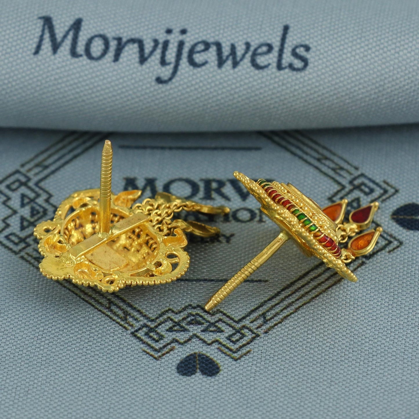 22k Yellow Gold Earrings with Small beads Dangling Handmade Jewelry, K6928
