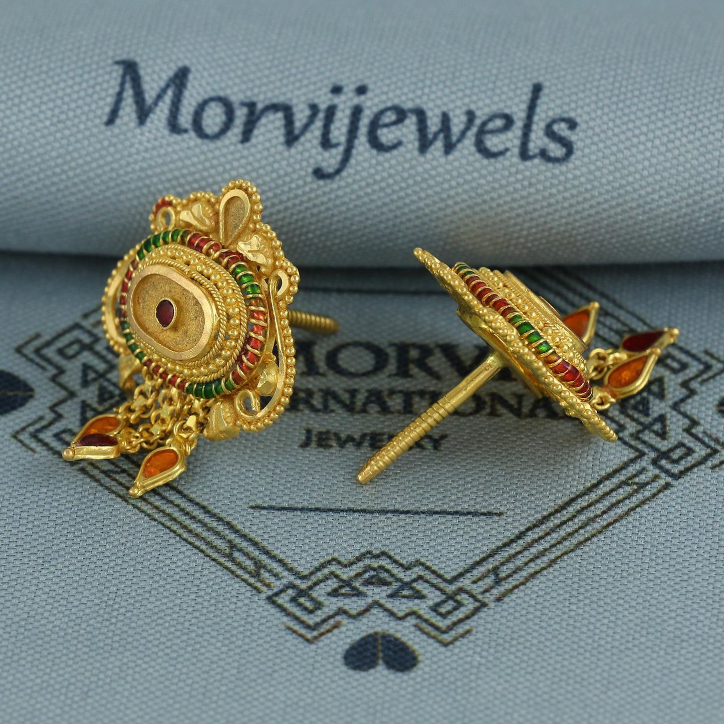 22k Yellow Gold Earrings with Small beads Dangling Handmade Jewelry, K6928