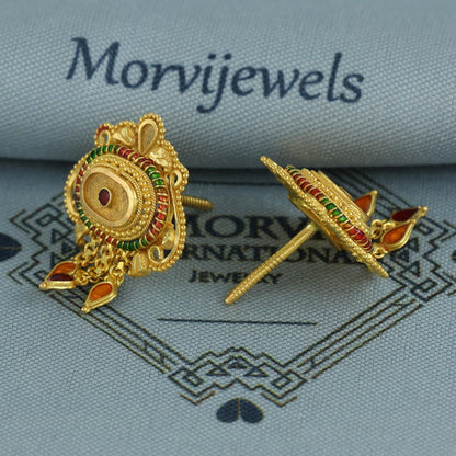 22k Yellow Gold Earrings with Small beads Dangling Handmade Jewelry, K6928
