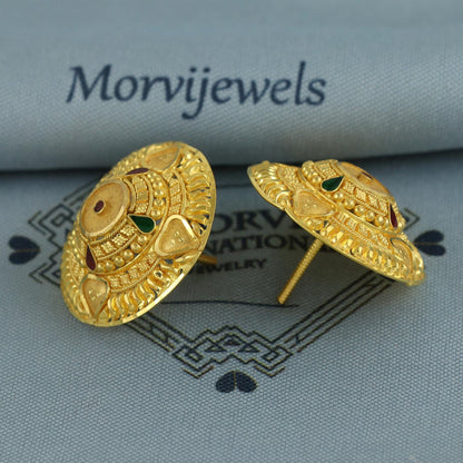Intricate 22k Yellow Gold Earrings Tops Stud Handmade Jewelry, K6930