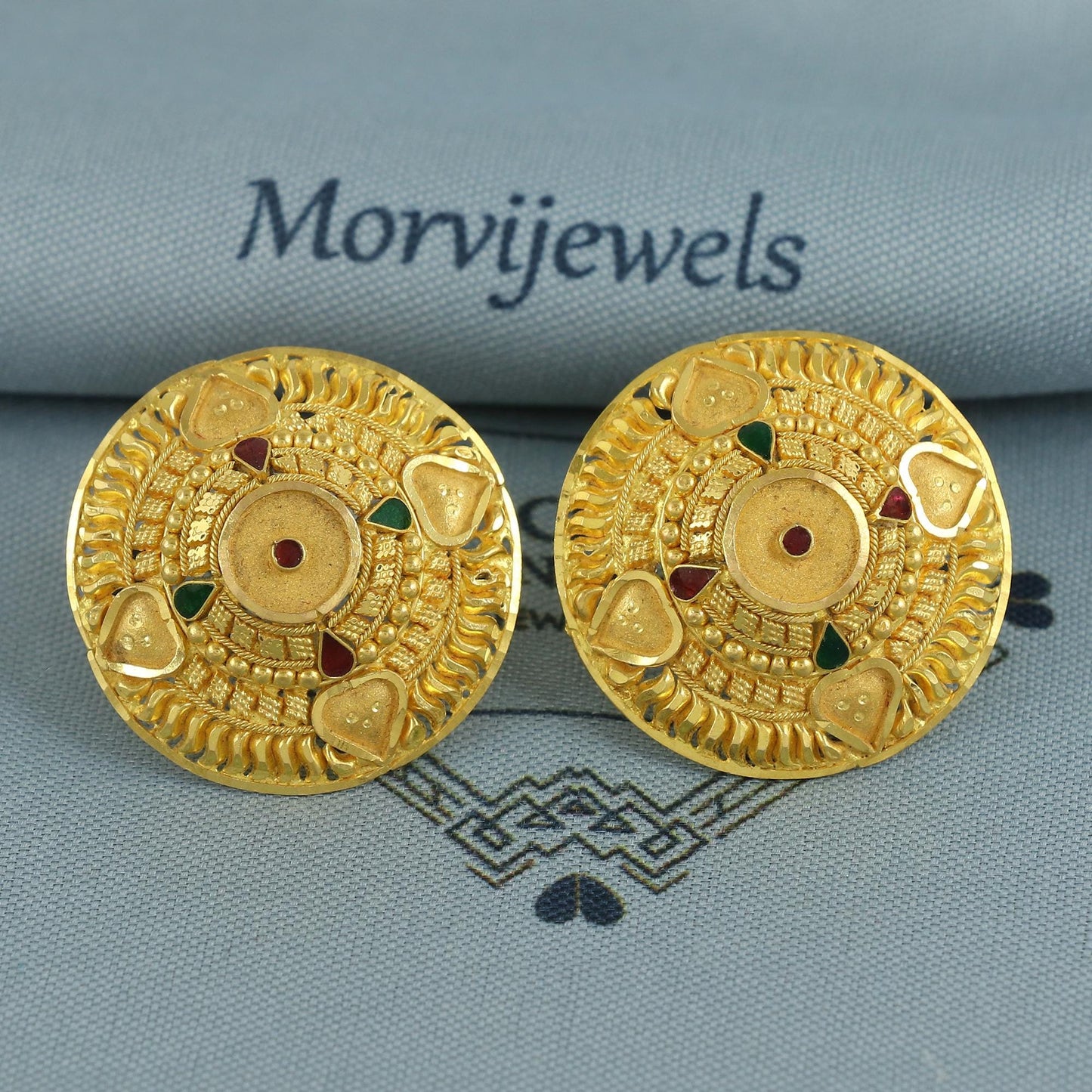 Intricate 22k Yellow Gold Earrings Tops Stud Handmade Jewelry, K6930