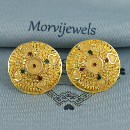 Intricate 22k Yellow Gold Earrings Tops Stud Handmade Jewelry, K6930