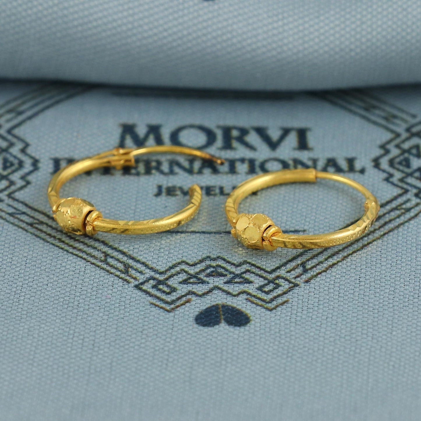 Indian 22k Yellow Gold Hoop Earrings handmade wedding women girl beads hoop indian jewelry, K6938