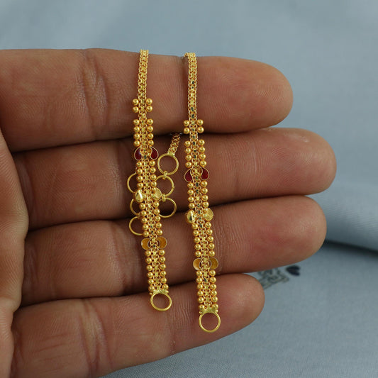 22k Yellow Gold Chain for Earrings, 22kt Handmade Gold Ear Chain for Women, Vintage Antique Design Indian Gold for Earrings Jewelry, K6942