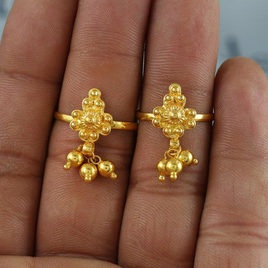 22k Yellow Gold bichiya toe ring, Handmade gold toe ring pair for women, Indian gold toe jewelry, real gold bichiya Gift, MJ0133