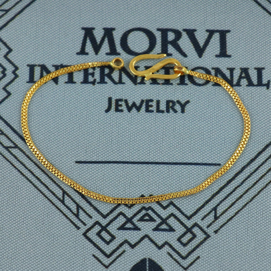 Small 22k Gold Baby Bracelet chain from india, Box style gold bracelet handmade, MJ0143