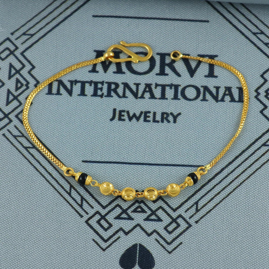 22k gold bracelet chain, Diamond Cut Beads black beads style 22k gold bracelet handmade women gold bracelet jewelry, MJ0145