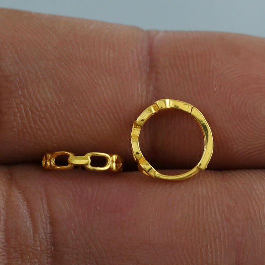 18k Yellow Gold Hoop Bali Earrings Cartilage , Handmade gold earrings for women Small Tiny Hoops, dainty gold earrings for teens, K6883