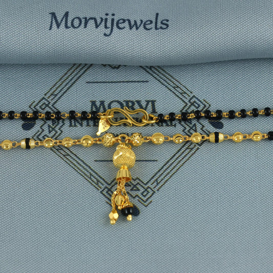 22k gold chain mangalsutra necklace with gold beads and black beads, Indian Wife Jewelry gift, K6885