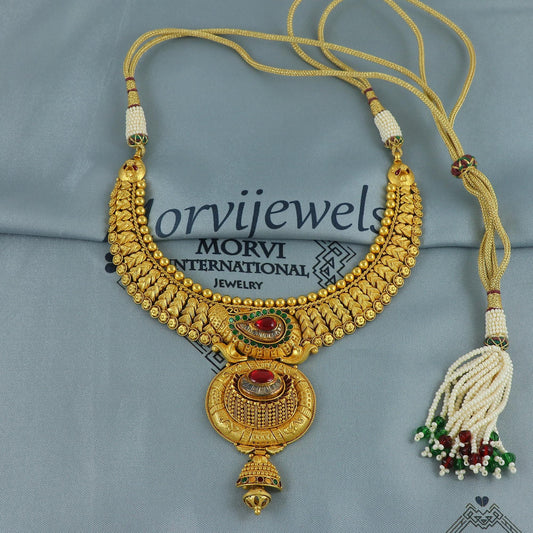 22k Yellow Gold Necklace, Indian Gold Choker Jewelry, Bridal Gold Necklace, Traditional Pure Gold Handmade design, K6886