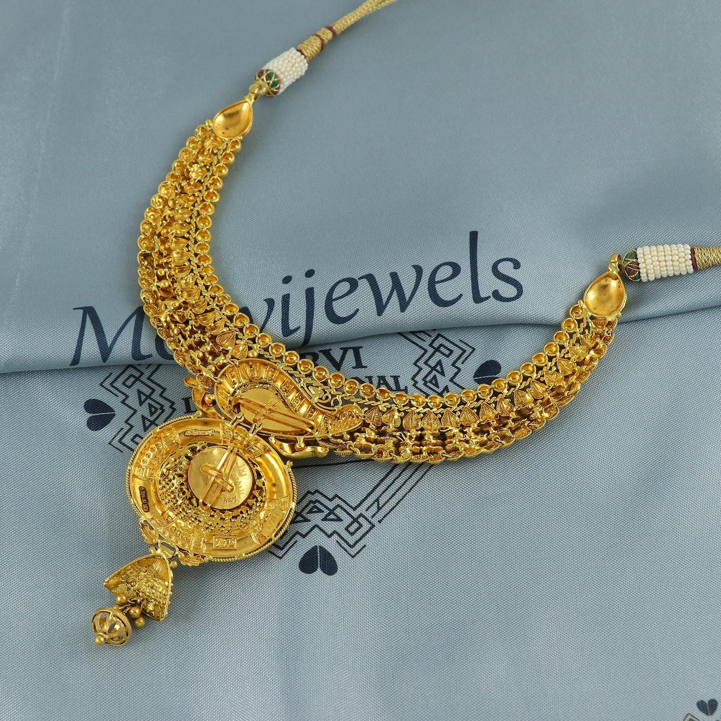 22k Yellow Gold Necklace, Indian Gold Choker Jewelry, Bridal Gold Necklace, Traditional Pure Gold Handmade design, K6886